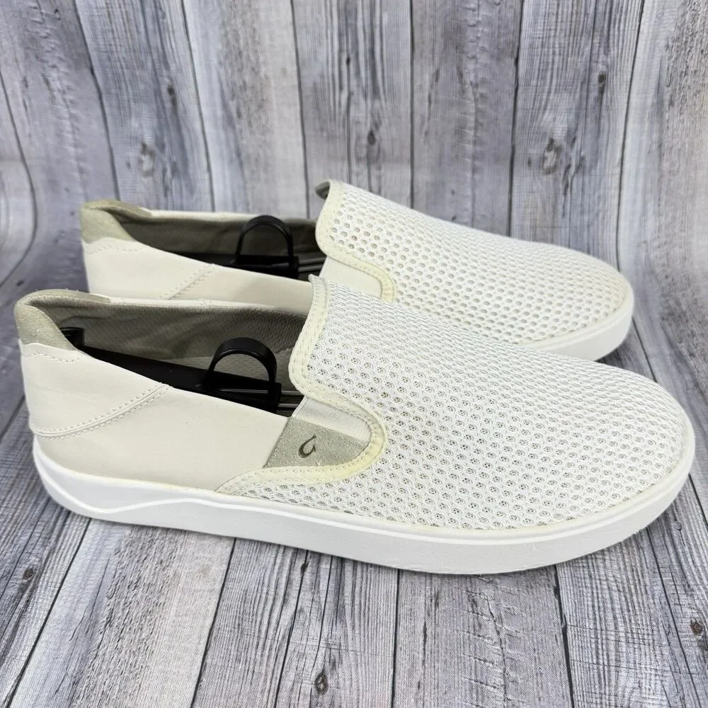 OluKai Lae'ahi Breathable Slip-On Sneakers Shoes Men's Sz 9 BONE White $120